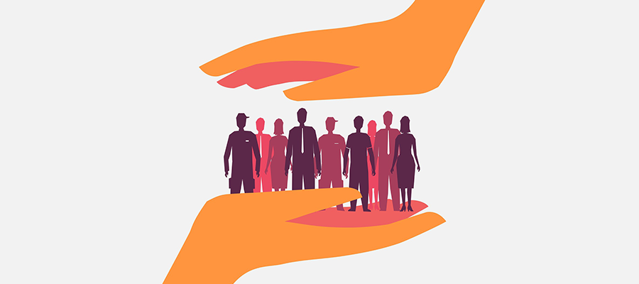 Hands framing a group of silhouettes representing a culture of safety.