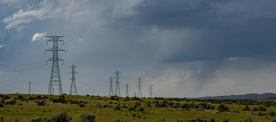 An incoming storm moves towards transmission and distribution lines which may cause utility disruptions.