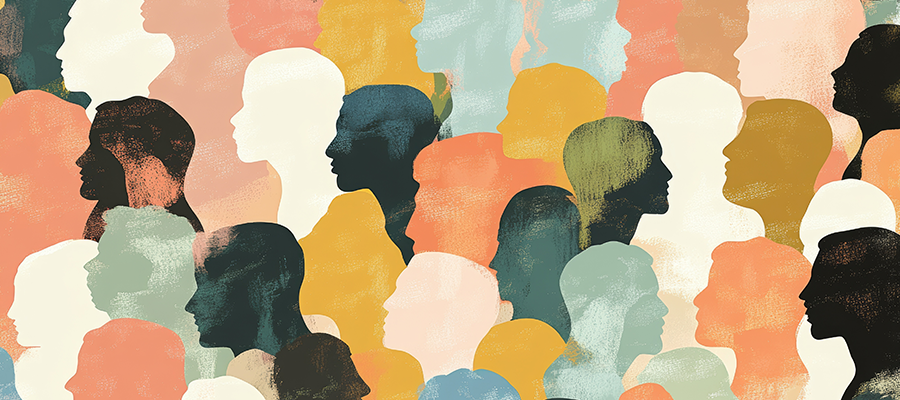 Mental health represented through various colored silhouettes